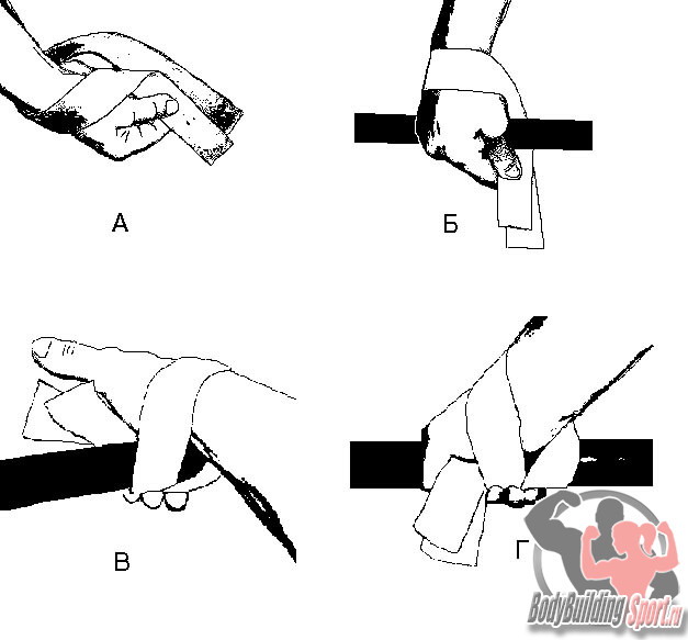 Фиксирование руки на грифе штанги с помощью лямок